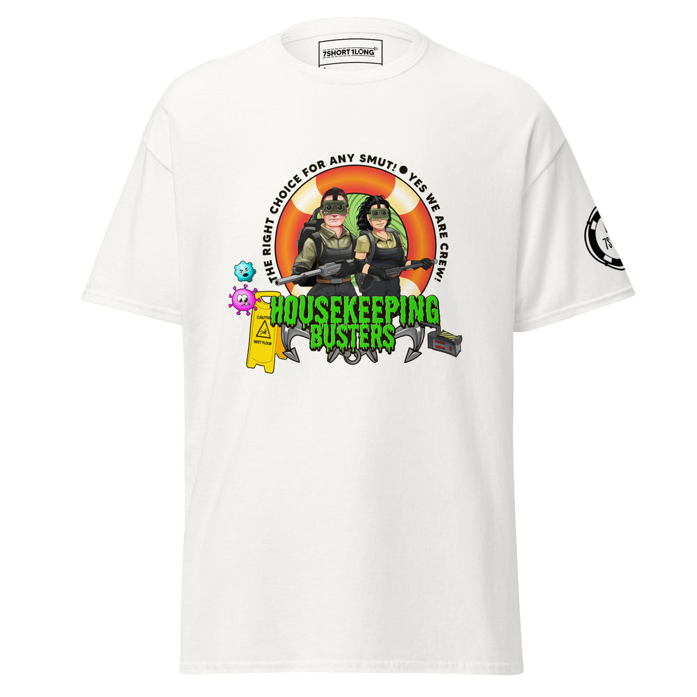 Maritime T-shirt with Housekeeping Department design, representing cruise ship housekeeping crew and onboard hotel operations.