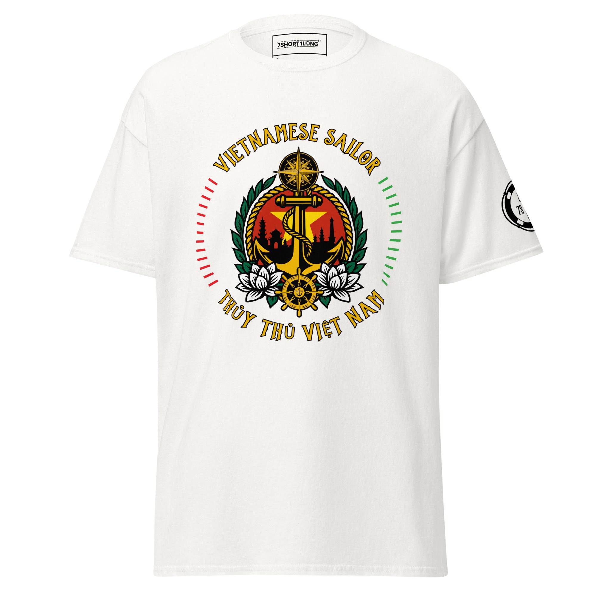 Maritime design featuring an anchor and compass with Vietnamese symbolism and the text “Vietnam Sailor,” representing seafarer pride and professional crew identity. Main image