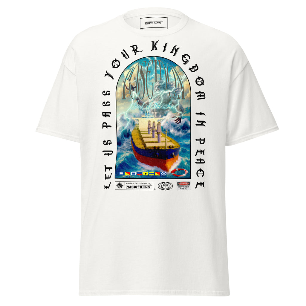 7SHORT1LONG poseidon t-shirt greek god bulk carrier ship ocean waves nautical mythology tee