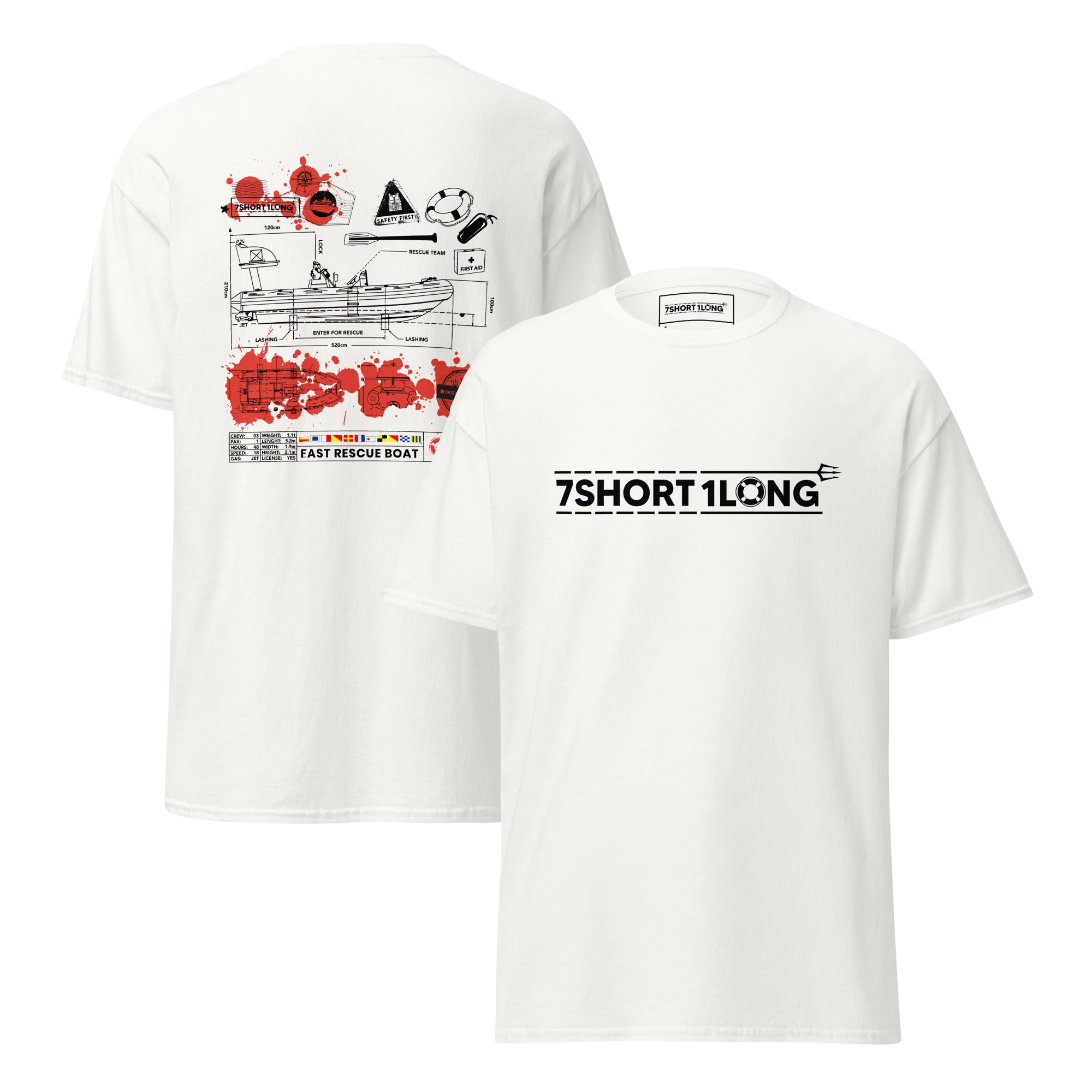 Maritime T-shirt with Fast Rescue Boat design inspired by high-speed rescue craft, STCW training, and SOLAS-compliant emergency operations at sea. Main image