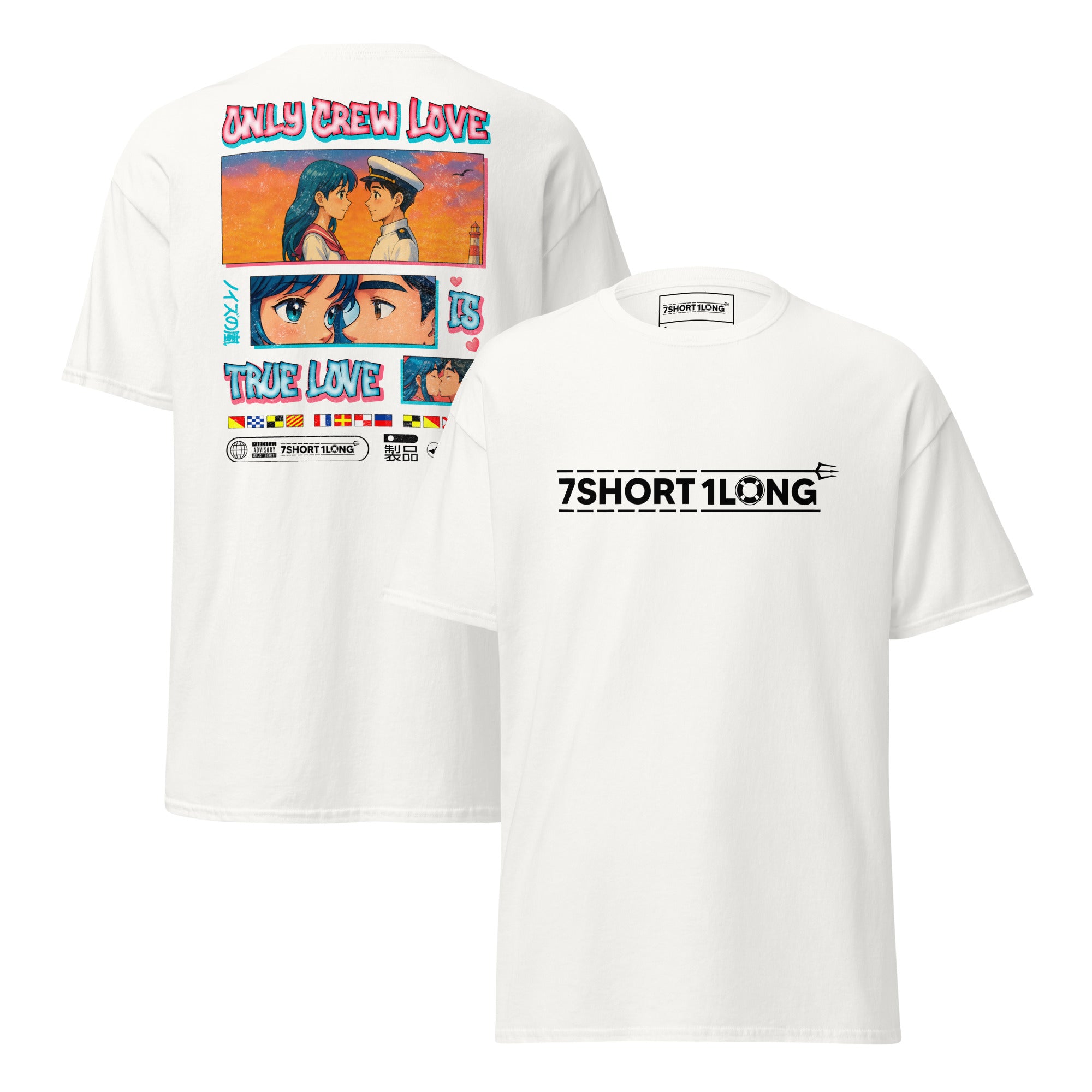 Maritime T-shirt with “Only Crew Love Is True Love” picture scene representing unity, solidarity, and the strong bond between crew members at sea. Main image