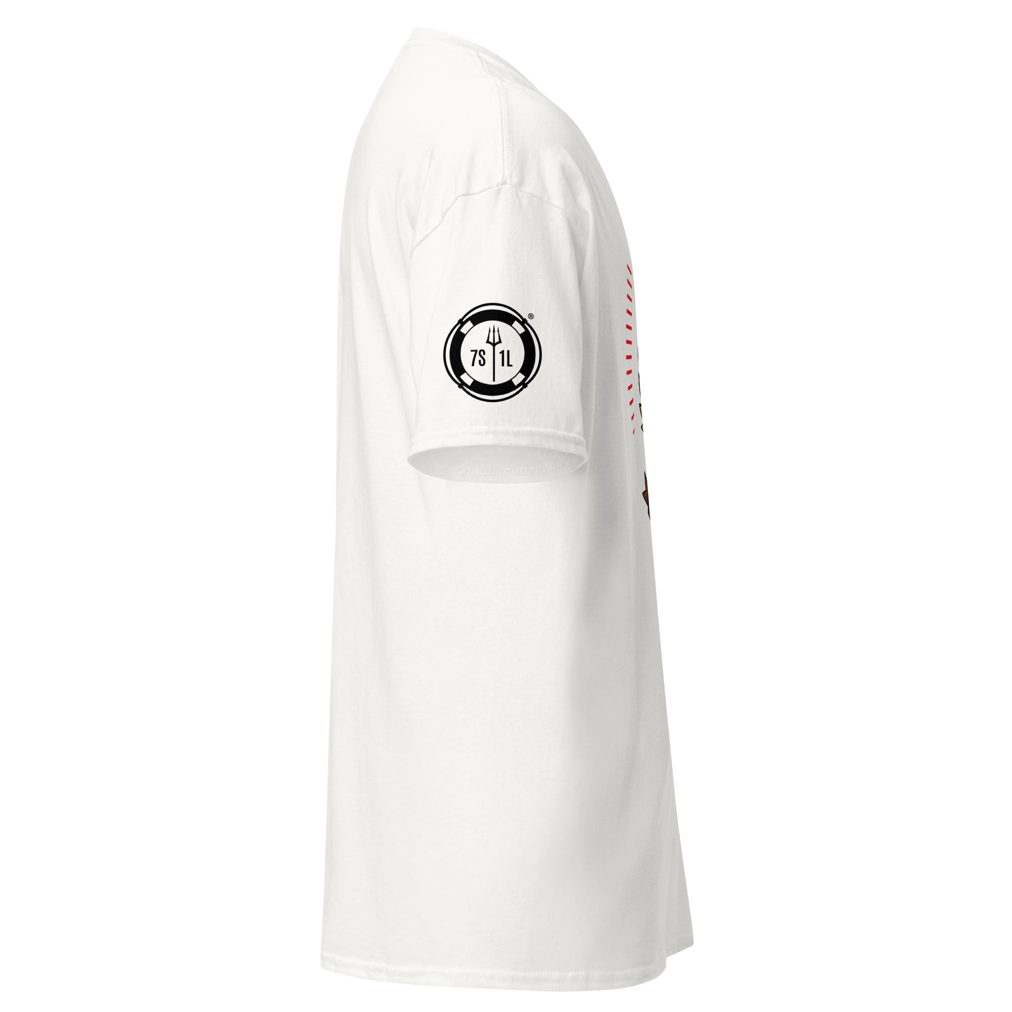 White unisex sailor T-shirt by 7SHORT1LONG® featuring a classic fit with nautical sailor graphic on the front.
