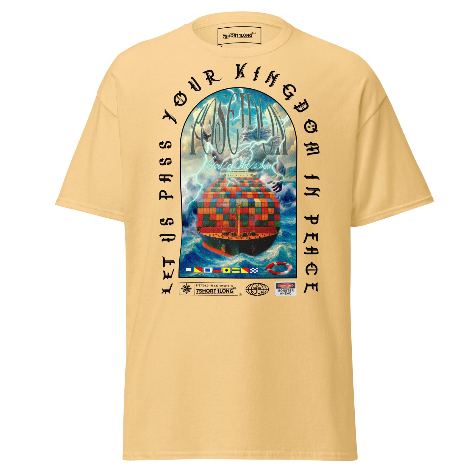 poseidon container ship t-shirt cargo vessel ocean waves greek mythology maritime graphic tee