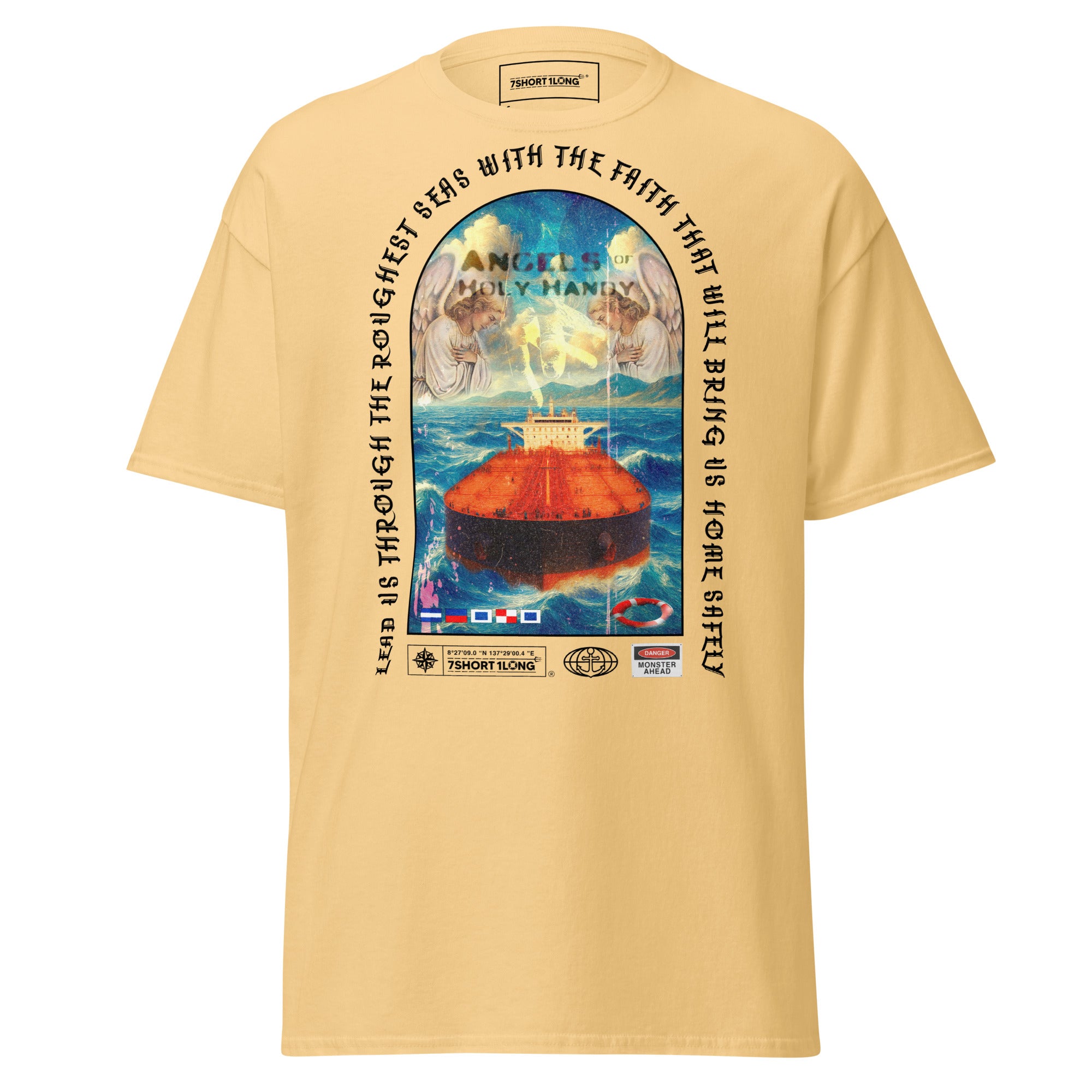 Unisex Christian Angel Protection Tanker T-Shirt in yellow haze with angel graphic on the front, casual and comfortable fit.