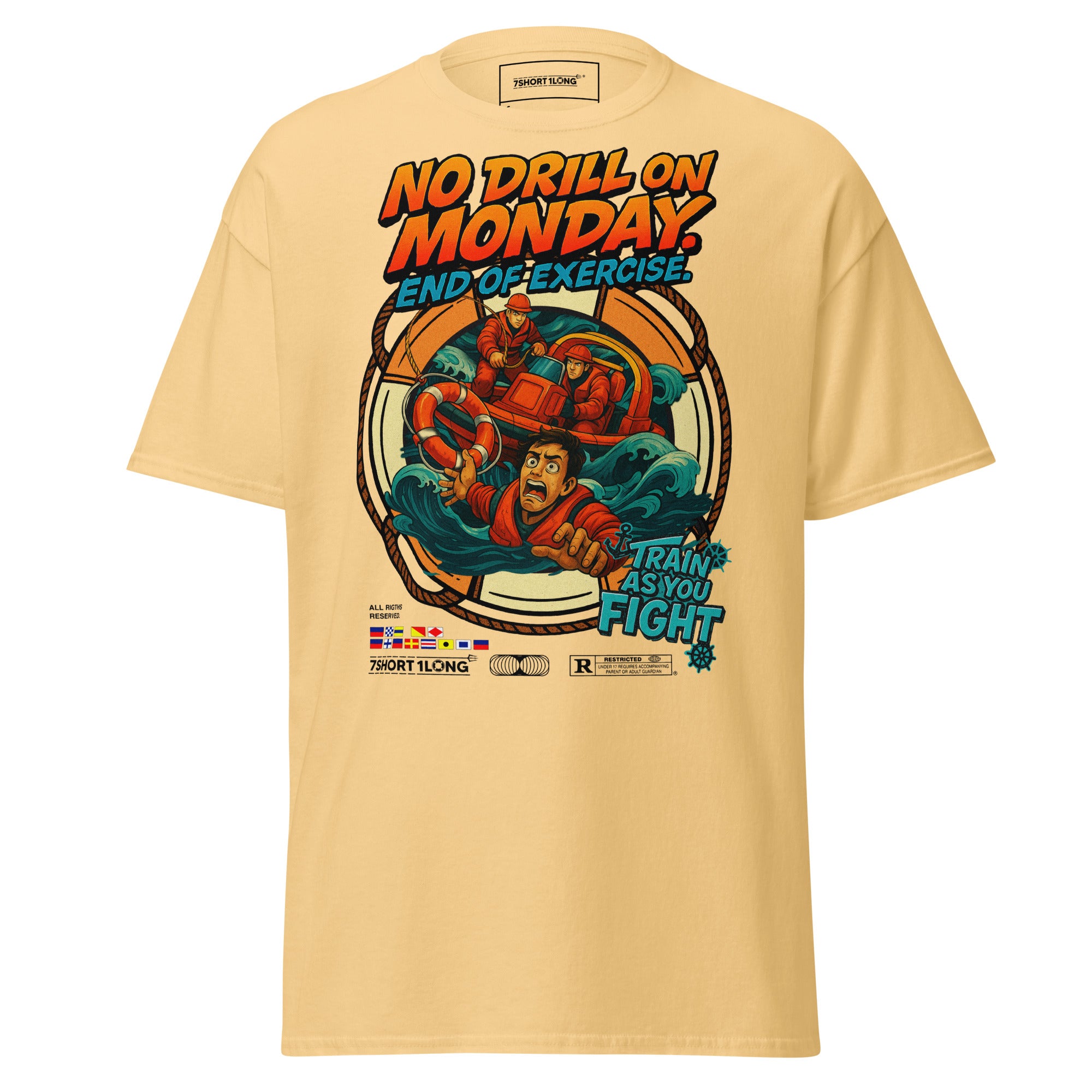 nautical rescue drill t-shirt man overboard emergency training ocean crew apparel white