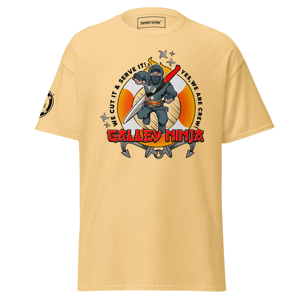 Unisex yellow haze maritime ship crew T-shirt by 7SHORT1LONG®, featuring a classic fit with maritime and seafarer design on the front.